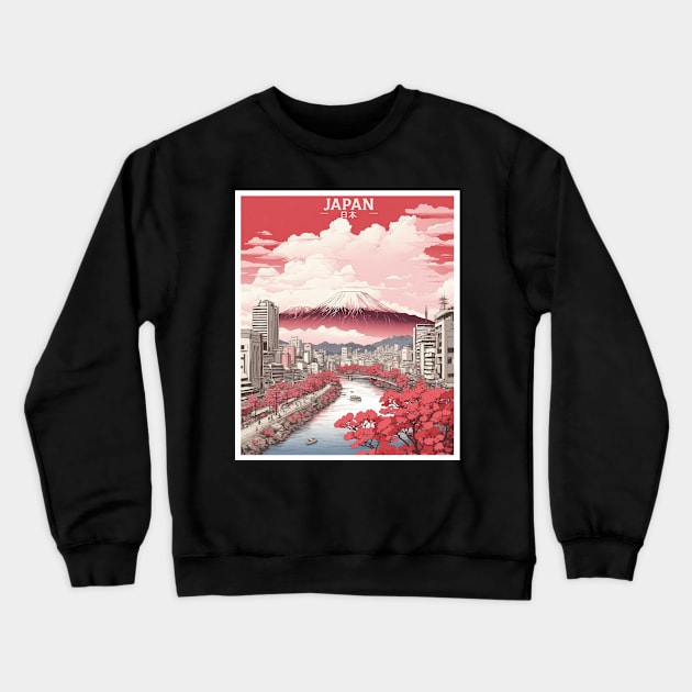 Hiroshima Japan Cherry Blossom Vintage Tourism Travel Poster Crewneck Sweatshirt by TravelersGems